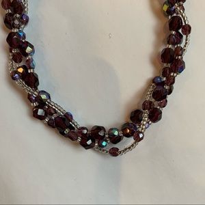 Silver Purple Crystal Glass Bead Handmade Torsade Twisted Multistrand Necklace